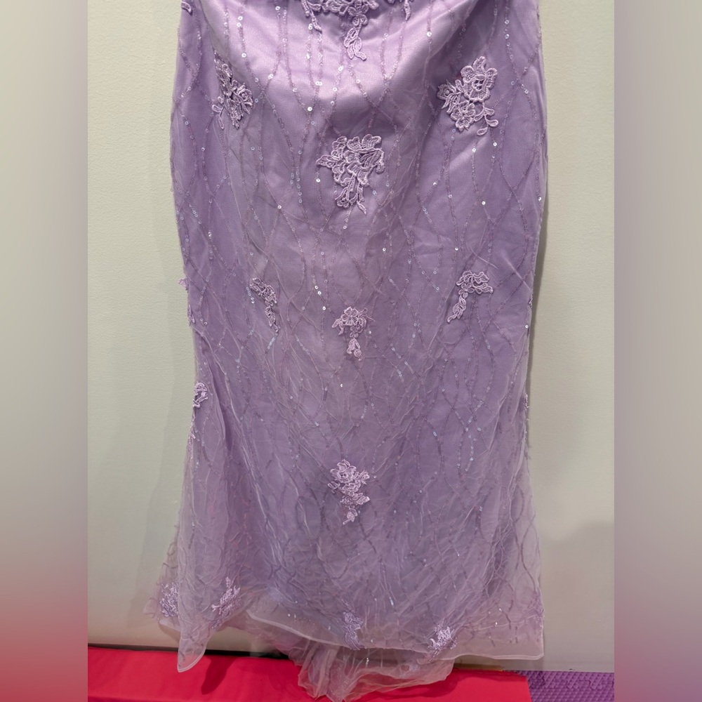 Lavender Lace Sequined Strapless Mermaid Formal Gown see measurements - Picture 3 of 6